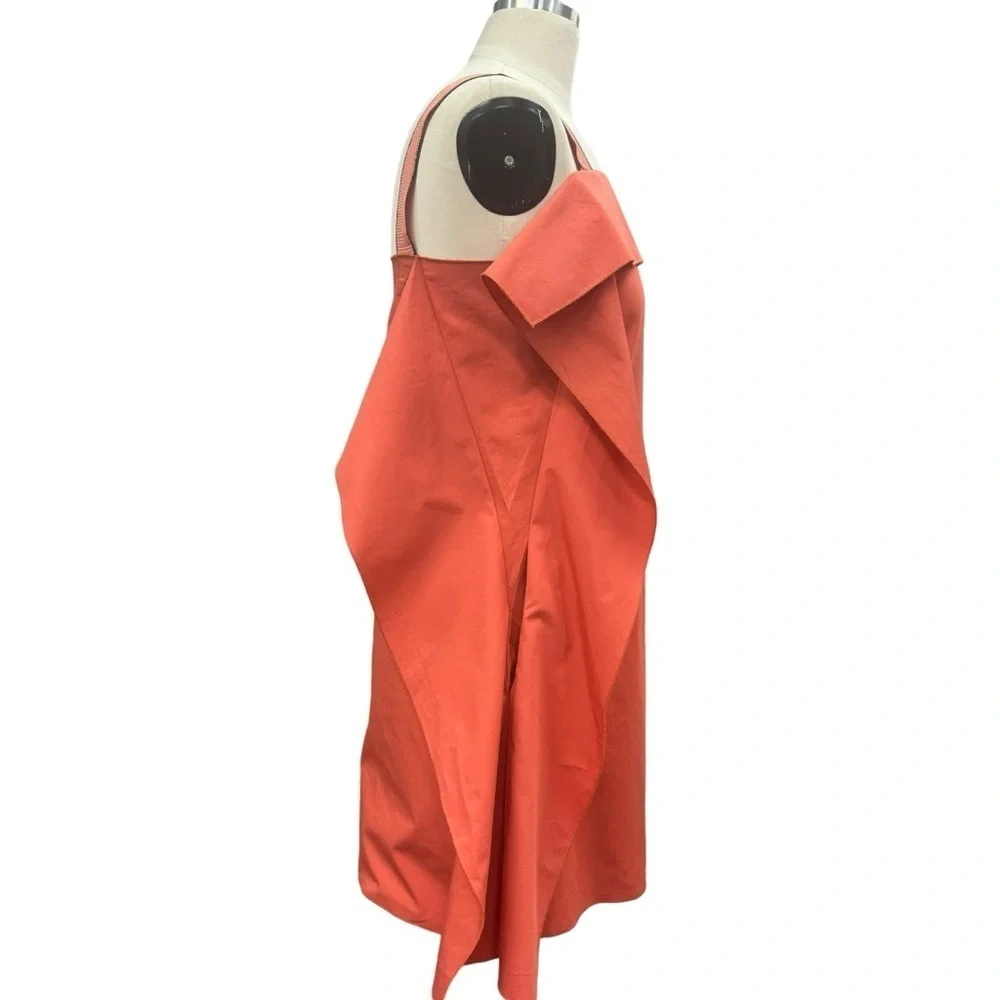 BOTTEGA VENETA Square Neck Dress Mini Size 40/S Orange Sleeveless Ruffled Italy - Picture 5 of 16